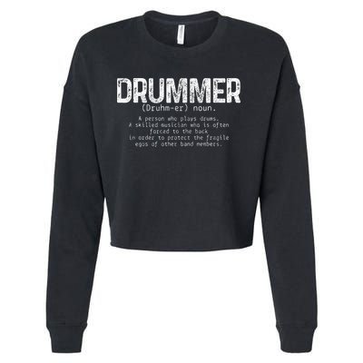 Drummer Definition Drums Drumming Funny Drummer Cropped Pullover Crew