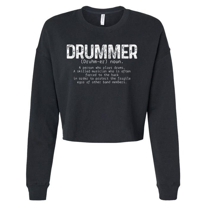 Drummer Definition Drums Drumming Funny Drummer Cropped Pullover Crew