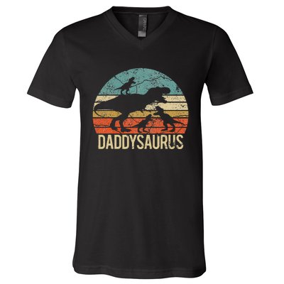 Daddy Dinosaur Daddysaurus 3 Three Xmas Christmas Gift V-Neck T-Shirt