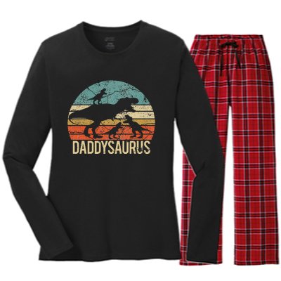 Daddy Dinosaur Daddysaurus 3 Three Xmas Christmas Gift Women's Long Sleeve Flannel Pajama Set 