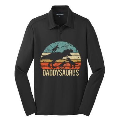 Daddy Dinosaur Daddysaurus 3 Three Xmas Christmas Gift Silk Touch Performance Long Sleeve Polo