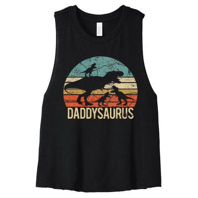 Daddy Dinosaur Daddysaurus 3 Three Xmas Christmas Gift Women's Racerback Cropped Tank