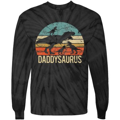 Daddy Dinosaur Daddysaurus 3 Three Xmas Christmas Gift Tie-Dye Long Sleeve Shirt