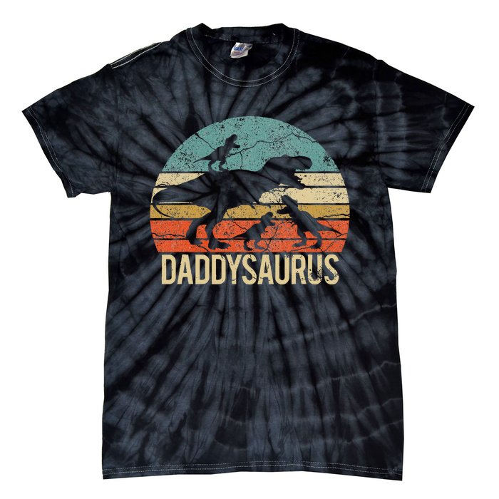 Daddy Dinosaur Daddysaurus 3 Three Xmas Christmas Gift Tie-Dye T-Shirt