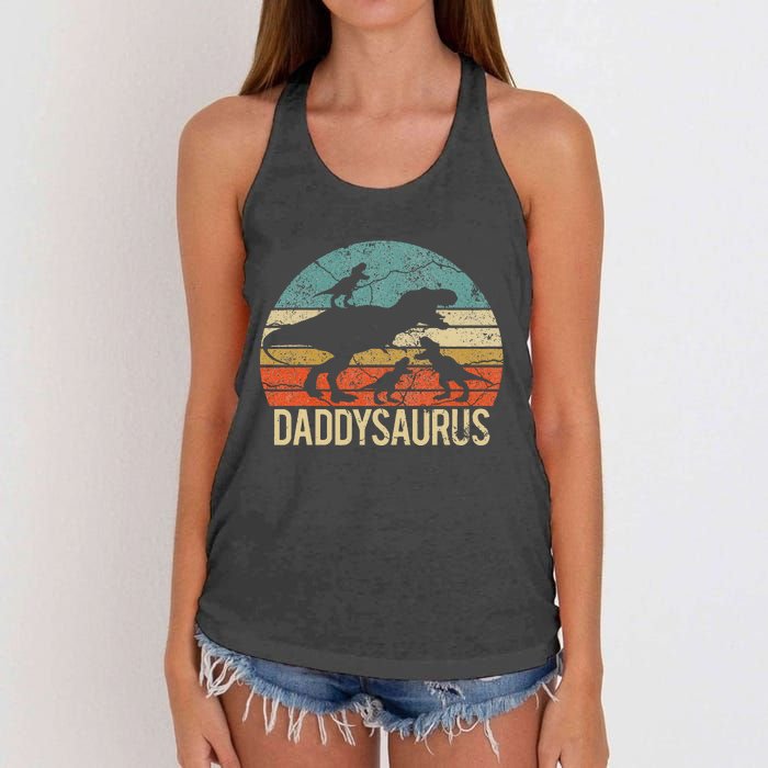 Daddy Dinosaur Daddysaurus 3 Three Xmas Christmas Gift Women's Knotted Racerback Tank