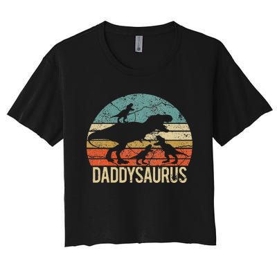 Daddy Dinosaur Daddysaurus 3 Three Xmas Christmas Gift Women's Crop Top Tee