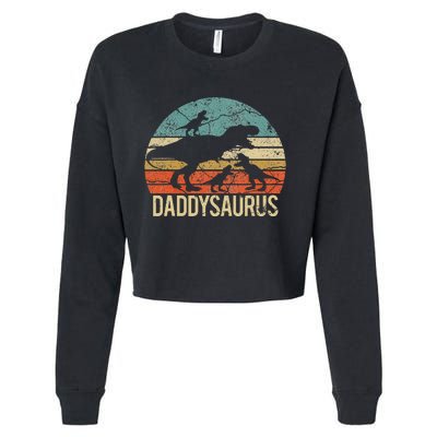 Daddy Dinosaur Daddysaurus 3 Three Xmas Christmas Gift Cropped Pullover Crew