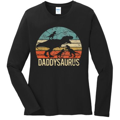 Daddy Dinosaur Daddysaurus 3 Three Xmas Christmas Gift Ladies Long Sleeve Shirt