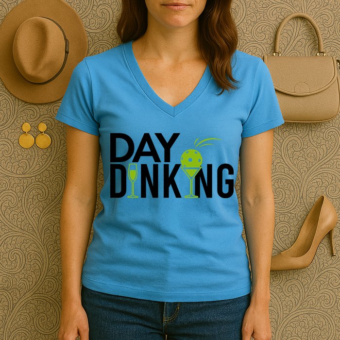 Day Dinking Drinking Pickleball Women's V-Neck T-Shirt
