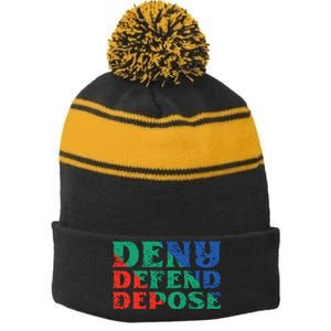 Deny Defend Depose Stripe Pom Pom Beanie