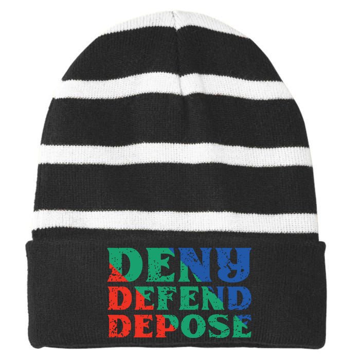 Deny Defend Depose Striped Beanie with Solid Band