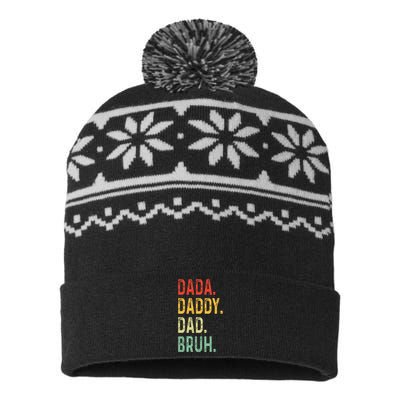 Dada Daddy Dad Bruh Fathers Day Vintage Funny Father USA-Made Snowflake Beanie