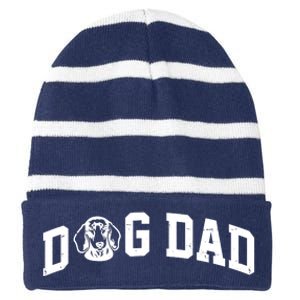 Dog Dad Dachshund Gift For Dad Striped Beanie with Solid Band