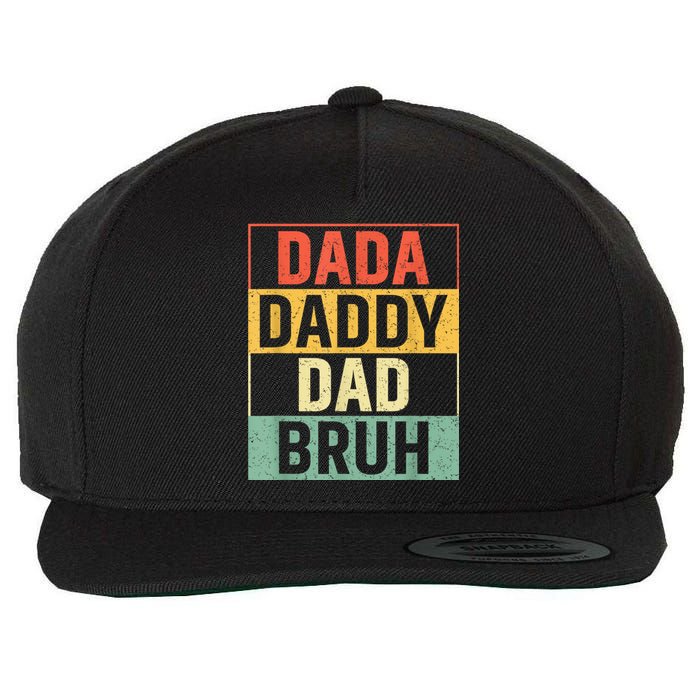 Dada Daddy Dad Bruh Fathers Day Vintage Funny Father Wool Snapback Cap