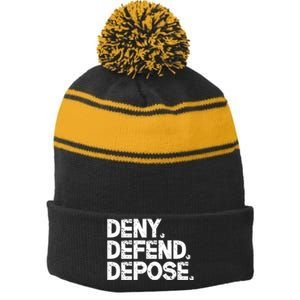 Deny Defend Depose Stripe Pom Pom Beanie