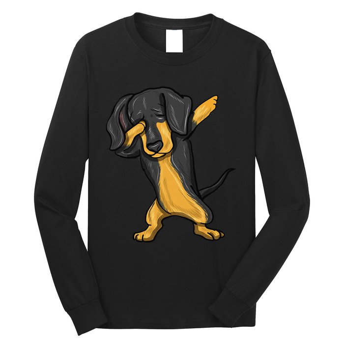 Dabbing Dachshund Doxie Dog Dab Dance Long Sleeve Shirt