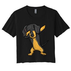 Dabbing Dachshund Doxie Dog Dab Dance Women's Crop Top Tee