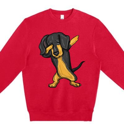 Dabbing Dachshund Doxie Dog Dab Dance Premium Crewneck Sweatshirt