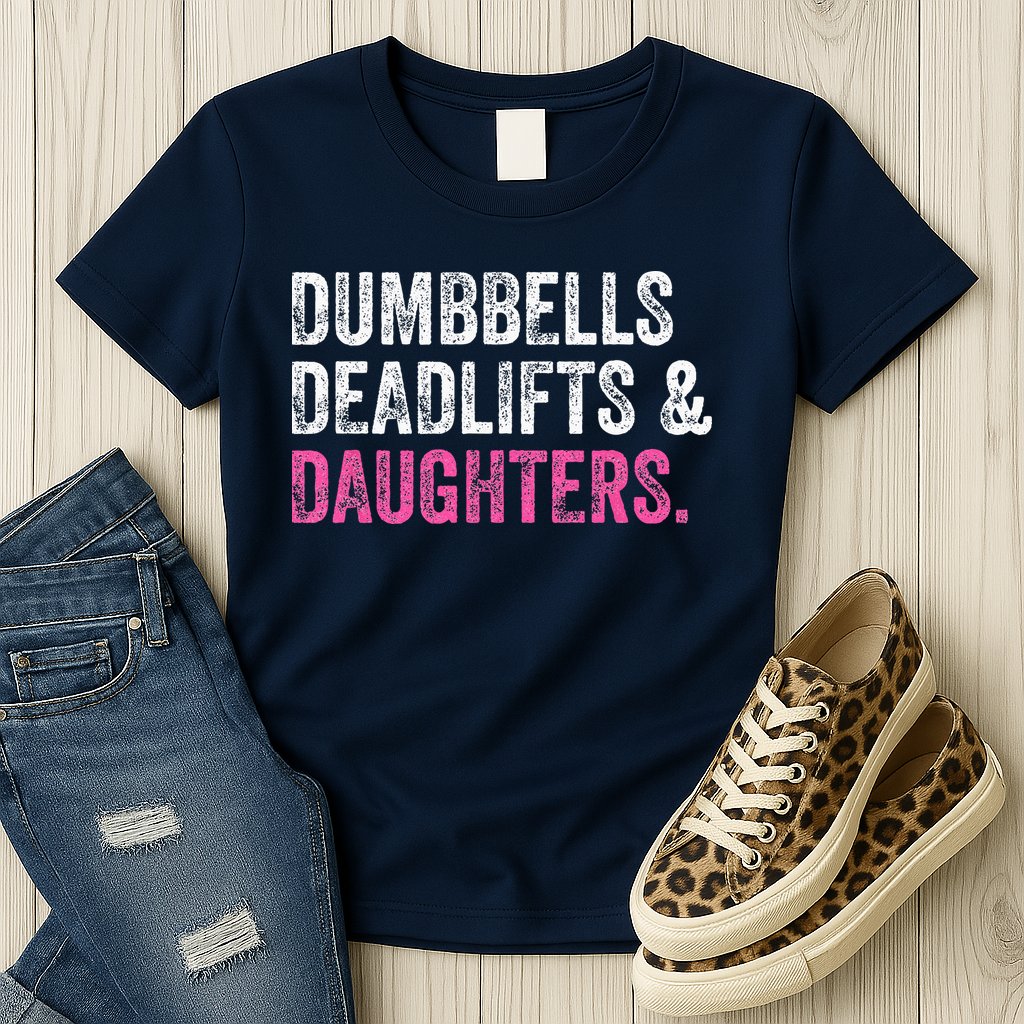 Dumbbells Deadlifts Daughters Funny Gym Workout Fathers Day Womens T-Shirt