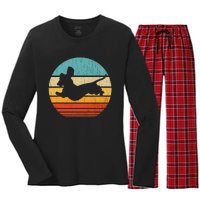 Dachshund dachshund dog silhouette retro gift for dog lovers Women's Long Sleeve Flannel Pajama Set 