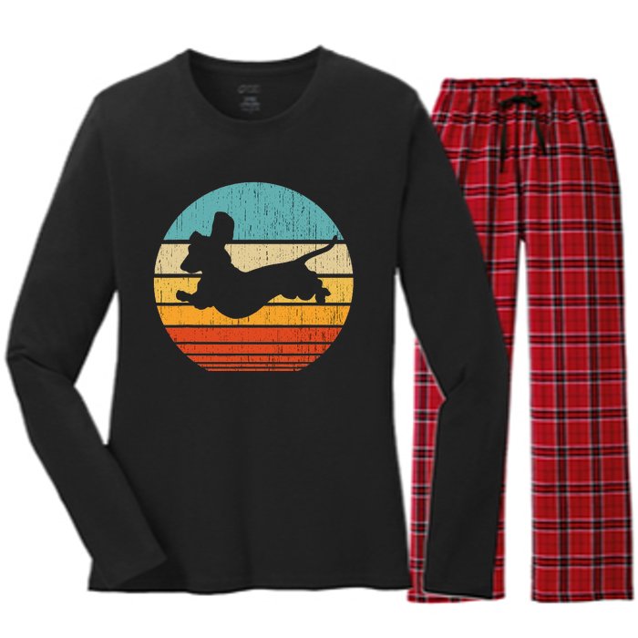 Dachshund dachshund dog silhouette retro gift for dog lovers Women's Long Sleeve Flannel Pajama Set 