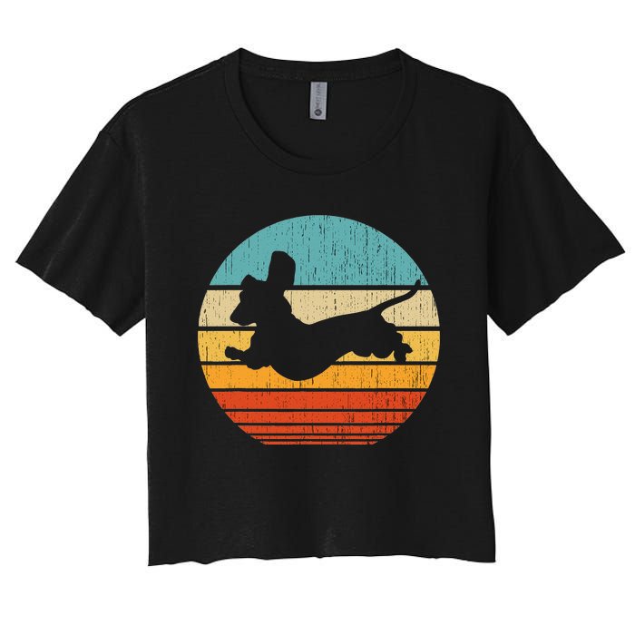 Dachshund dachshund dog silhouette retro gift for dog lovers Women's Crop Top Tee