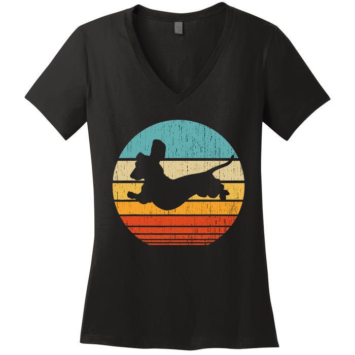 Dachshund dachshund dog silhouette retro gift for dog lovers Women's V-Neck T-Shirt