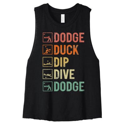 Dodge Duck Dip Dive Dodge Gaga Ball Kit Dodgeball Game Women's Racerback Cropped Tank