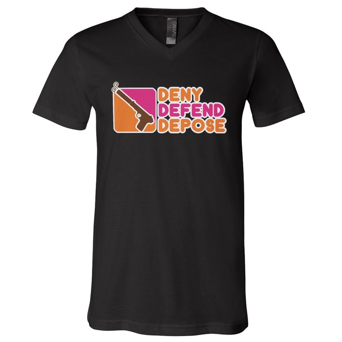 Dunkin Donuts Deny Defend Depose V-Neck T-Shirt