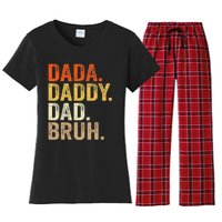 Dada Daddy Dad Bruh Humor Adult Fathers Day Vintage Father Women's Flannel Pajama Set