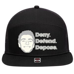 Deny Defend Depose — Free Luigi Mangione 7 Panel Mesh Trucker Snapback Hat