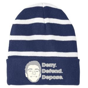 Deny Defend Depose — Free Luigi Mangione Striped Beanie with Solid Band