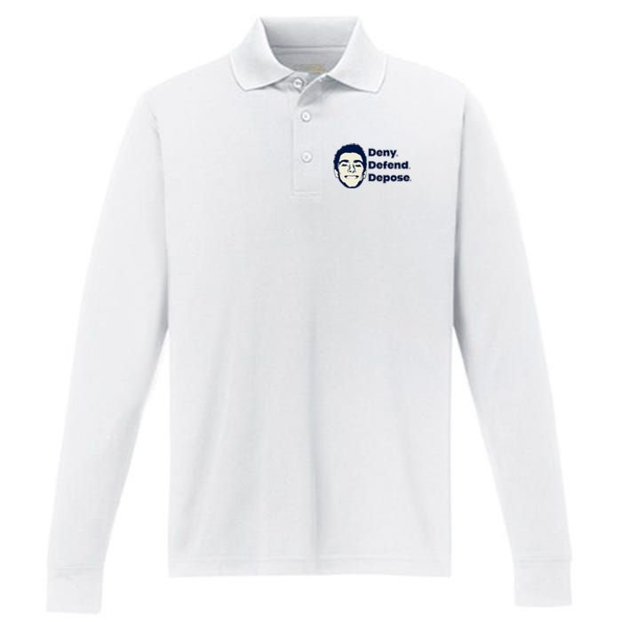 Deny Defend Depose — Free Luigi Mangione Performance Long Sleeve Polo