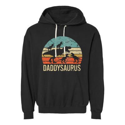 Daddy Dinosaur Daddysaurus 4 Four Gift For Father Day Garment-Dyed Fleece Hoodie