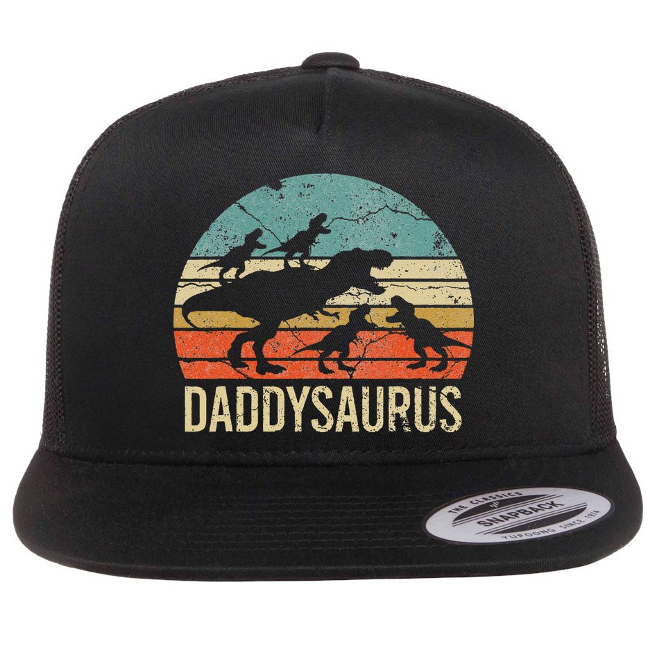 Daddy Dinosaur Daddysaurus 4 Four Gift For Father Day Flat Bill Trucker Hat