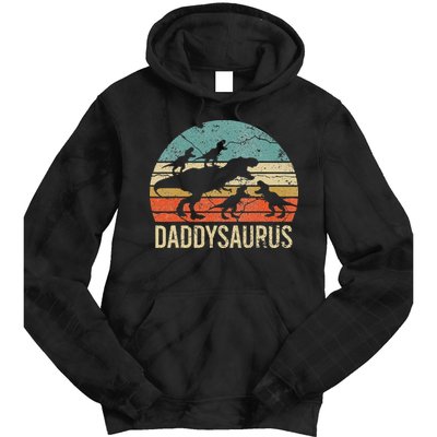 Daddy Dinosaur Daddysaurus 4 Four Gift For Father Day Tie Dye Hoodie