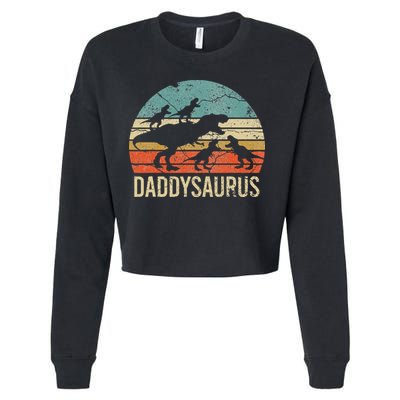 Daddy Dinosaur Daddysaurus 4 Four Gift For Father Day Cropped Pullover Crew