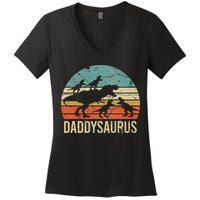 Daddy Dinosaur Daddysaurus 4 Four Gift For Father Day Women's V-Neck T-Shirt