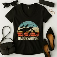 Daddy Dinosaur Daddysaurus 4 Four Gift For Father Day Women's V-Neck T-Shirt