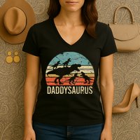 Daddy Dinosaur Daddysaurus 4 Four Gift For Father Day Women's V-Neck T-Shirt