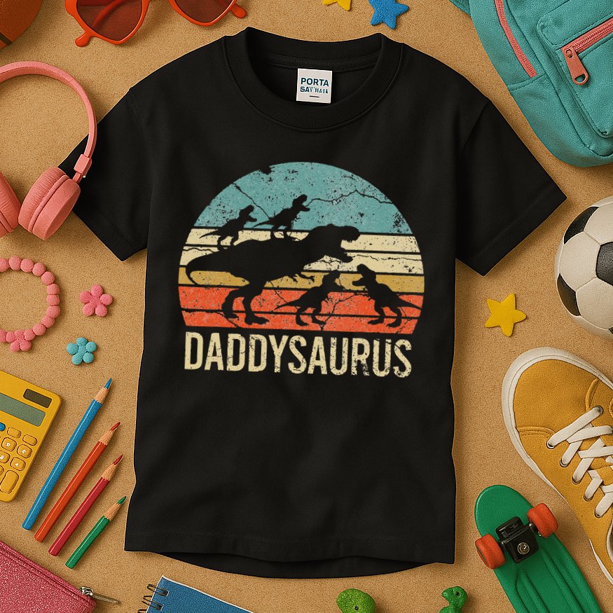 Daddy Dinosaur Daddysaurus 4 Four Gift For Father Day Kids T-Shirt