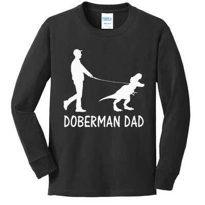 Doberman Dad Dobe Dinosaur Dobie Dog Owner Funny Fathers Day Kids Long Sleeve Shirt