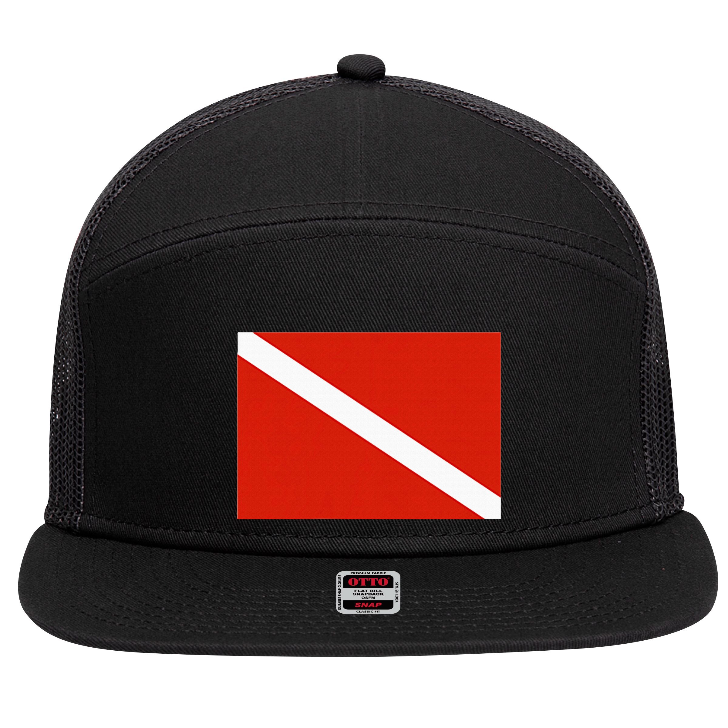 Diver Down Dive Flag Scuba Diving Flag 7 Panel Mesh Trucker Snapback Hat