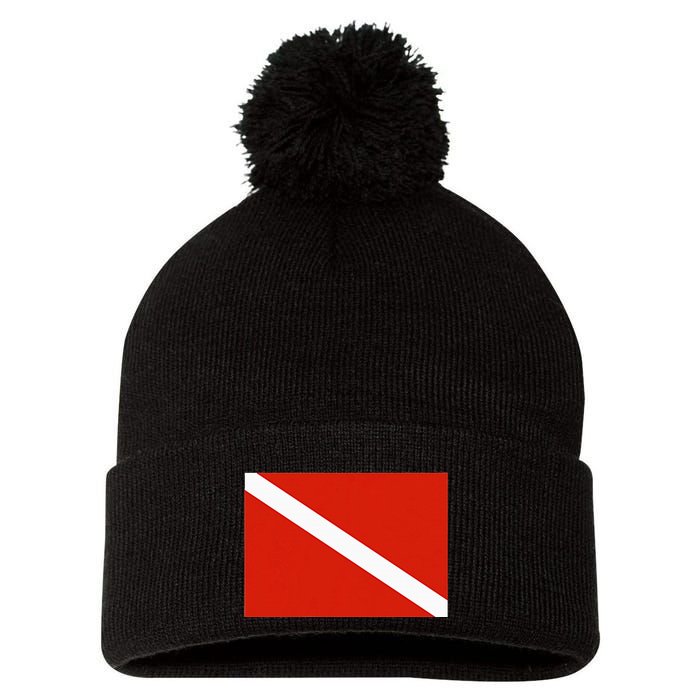 Diver Down Dive Flag Scuba Diving Flag Pom Pom 12in Knit Beanie