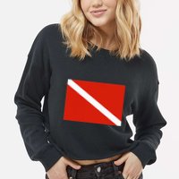 Diver Down Dive Flag Scuba Diving Flag Cropped Pullover Crew