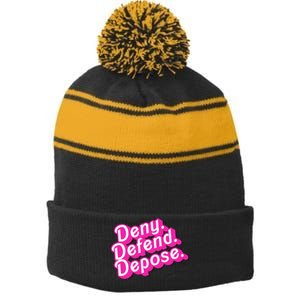 Deny Defend Depose Hot Pi Nk Doll Logo Luigi Mangione Stripe Pom Pom Beanie