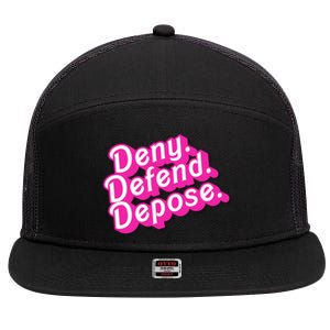 Deny Defend Depose Hot Pi Nk Doll Logo Luigi Mangione 7 Panel Mesh Trucker Snapback Hat