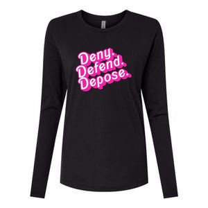 Deny Defend Depose Hot Pi Nk Doll Logo Luigi Mangione Womens Cotton Relaxed Long Sleeve T-Shirt