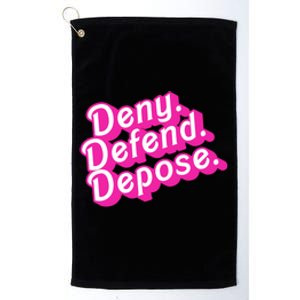 Deny Defend Depose Hot Pi Nk Doll Logo Luigi Mangione Platinum Collection Golf Towel