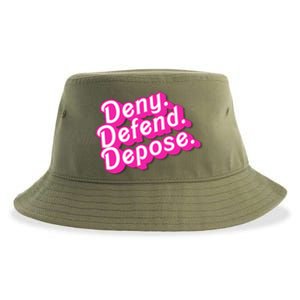 Deny Defend Depose Hot Pi Nk Doll Logo Luigi Mangione Sustainable Bucket Hat